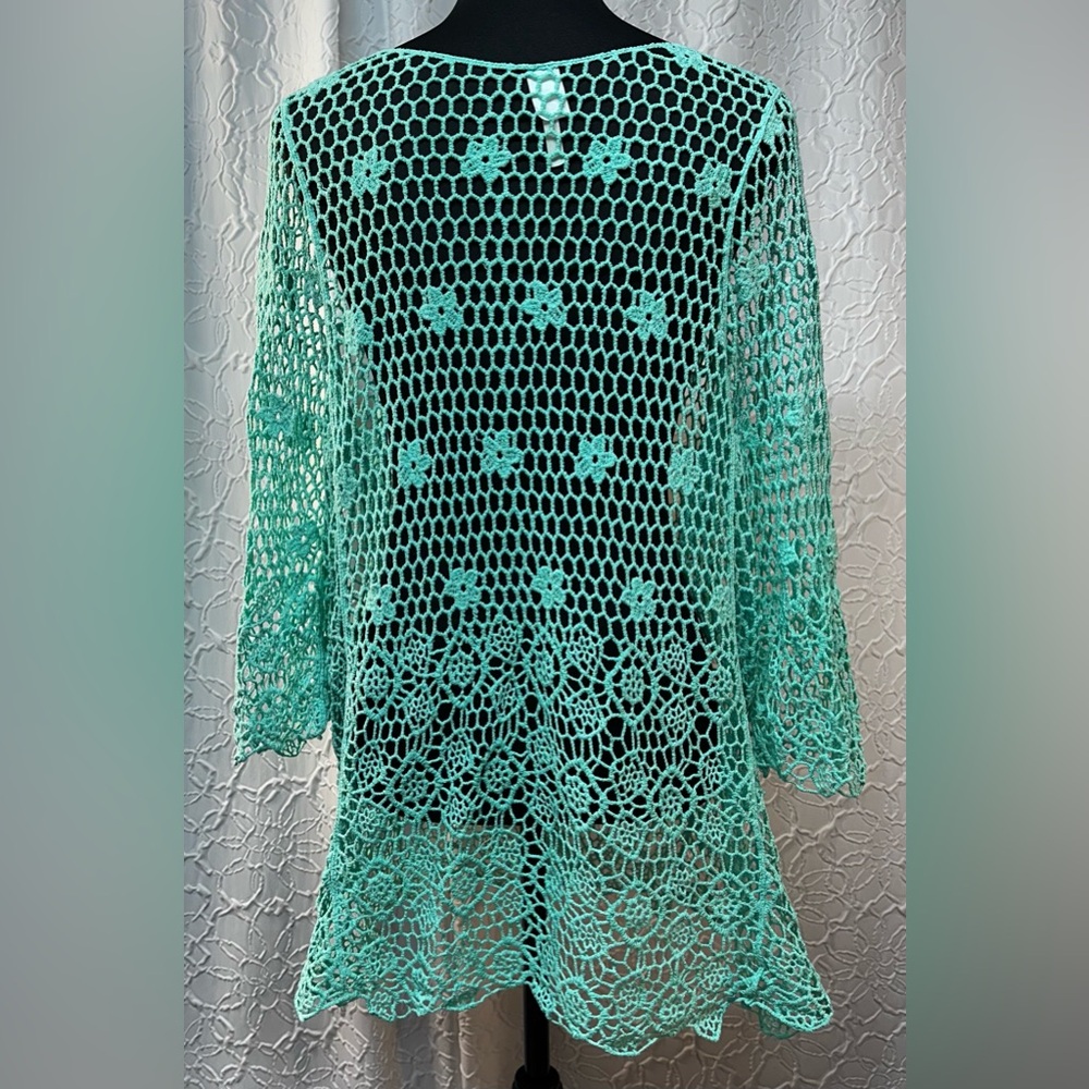 INDIA BOUTIQUE-Women's Aqua Crochet Swim Cover-Up (1Size) 💯Cotton❣️ - Picture 4 of 10